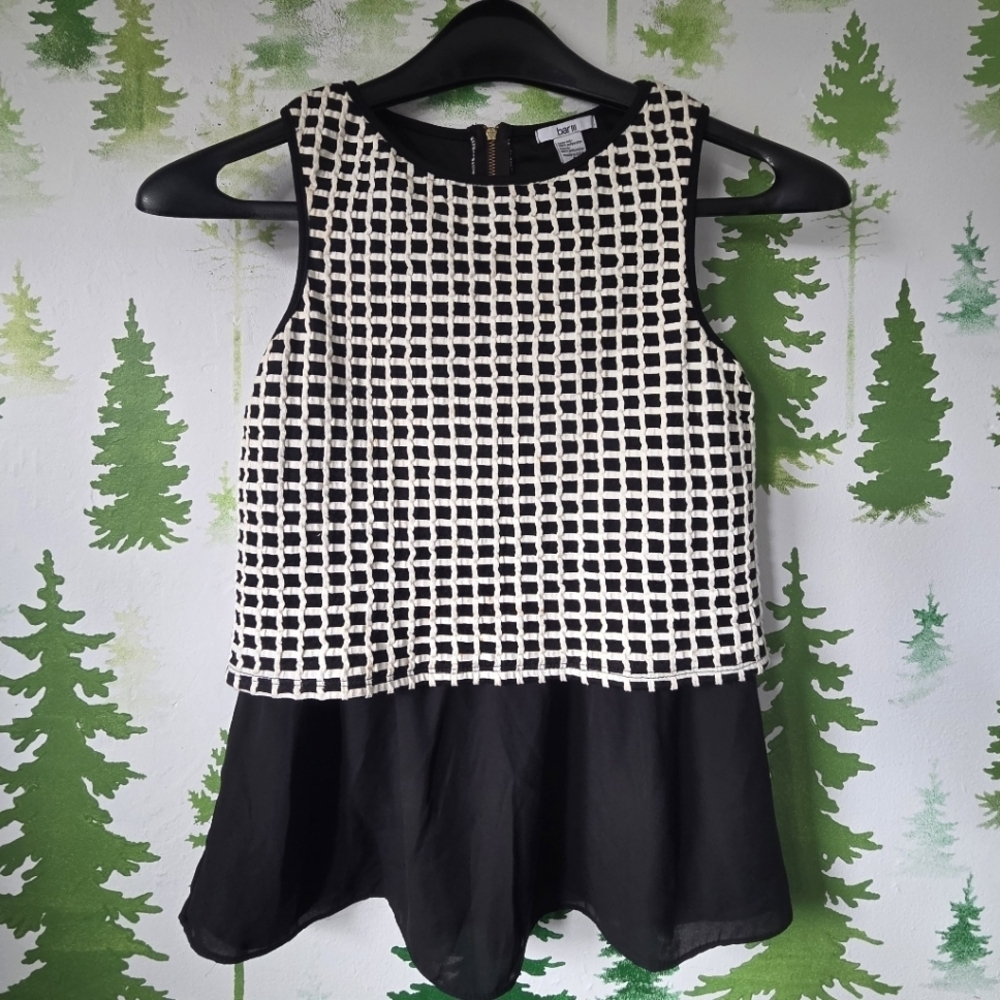 Bar III Black and White Sleeveless Peplum Top